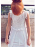 Ivory Lace Chiffon Floor Length Cutout Back Flower Girl Dress